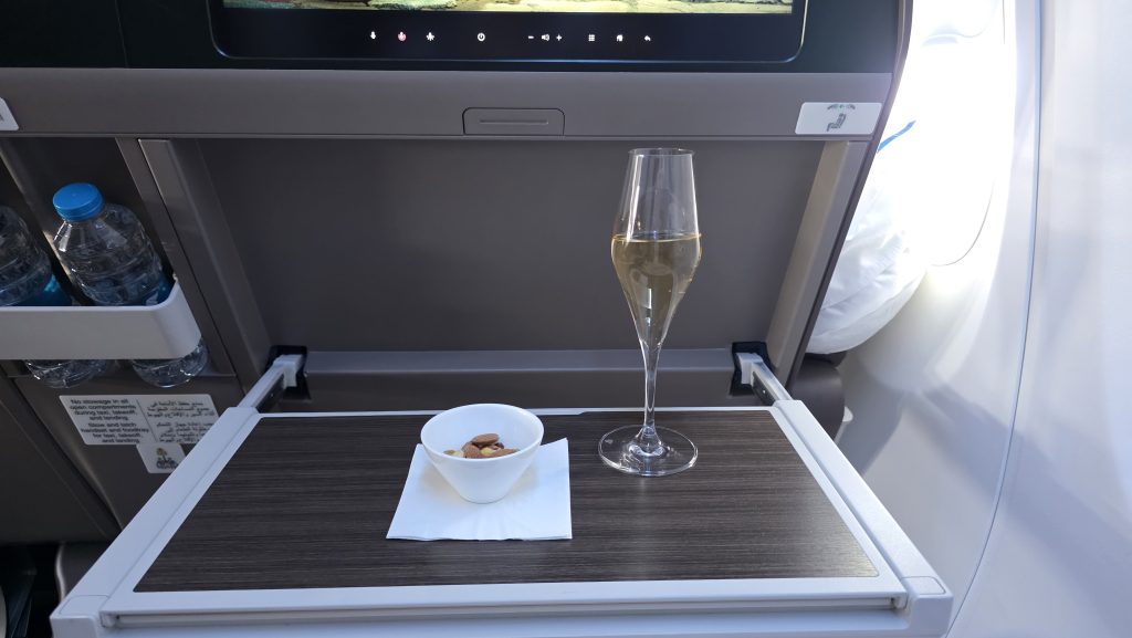 Oman Air Business Class B737 Champagne and nuts